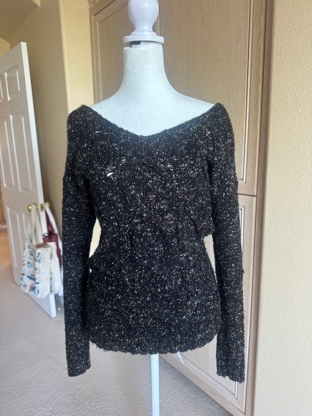 Vintage Guess Cozy Black Flecked Off the Shoulder Women's Sweater